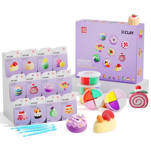 LOUFOR Modelliermasse Lufttrocknend - Lufttrocknender Ton Set, Ultraleichter & Soft, Sicher & Ungiftig, 12 Kisten DIY Magische Knete mit Werkzeugen, Kreative Basteln Spielzeug Geschenke für Kinder von LOUFOR