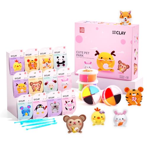 LOUFOR Modelliermasse Lufttrocknend - Lufttrocknender Ton Set, Ultraleichter & Soft, Sicher & Ungiftig, 12 Kisten DIY Magische Knete mit Werkzeugen, Kreative Basteln Spielzeug Geschenke für Kinder von LOUFOR