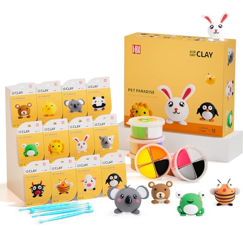 LOUFOR Modelliermasse Lufttrocknend - Lufttrocknender Ton Set, Ultraleichter & Soft, Sicher & Ungiftig, 12 Kisten DIY Magische Knete mit Werkzeugen, Kreative Basteln Spielzeug Geschenke für Kinder von LOUFOR