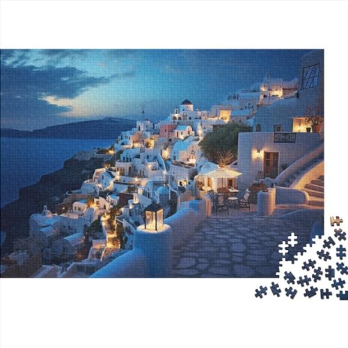 2023 Hölzern Puzzle Abend auf Santorini, Familienurlaub-Puzzle 500 Teile Puzzles, Griechenland Puzzles,Hausdekoration, Erwachsene von LOUSON
