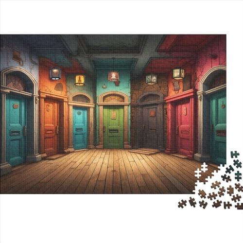 2023 Hölzern Puzzle Seltsam farbige Türen (1), Familienurlaub-Puzzle 500 Teile Puzzles, Puzzles,Hausdekoration, Erwachsene von LOUSON