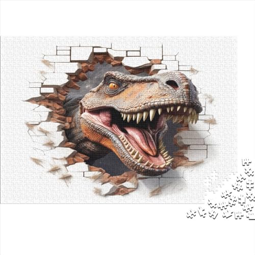 3D Zerrissene Wandeffekt-Puzzles für Erwachsene, 300-teiliges Puzzle für Erwachsene, herausforderndes Spiel, Dinosaurier von LOUSON