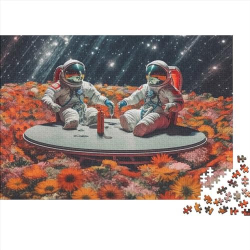 Astronaut im Blumenmeer Puzzle Holzpuzzles für Erwachsene 500 Teile Puzzles für Erwachsene Herausforderungsspiel von LOUSON