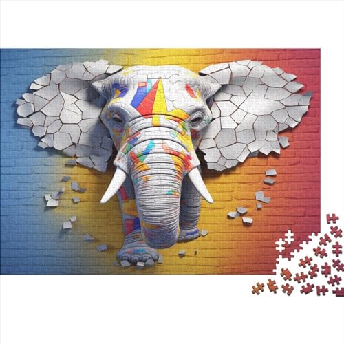 Bunte Elefanten-Puzzles aus Holz für Erwachsene, 300-teiliges Puzzle für Erwachsene, herausforderndes Spiel, 3D-Effekt von LOUSON
