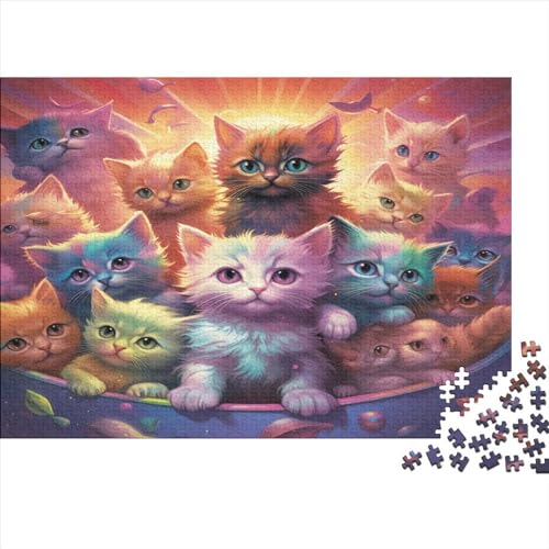 Bunte Katzen-Puzzles aus Holz für Erwachsene, 500-teiliges Puzzle für Erwachsene, herausforderndes Spiel von LOUSON