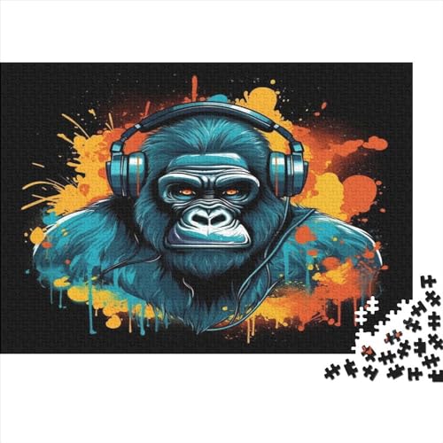 DJ Gorilla Puzzle 500 Teile für Erwachsene Jigsaw Puzzles für Erwachsene 500 Teile Holzpuzzle Lernspiele KI-Design von LOUSON