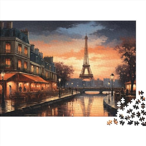 Hölzern Frankreich Puzzle, 1000 Hölzern Puzzle Teile Im Adventskalender 2023, Geschenke Für Jungen, Mädchen, Familie Und Freunde Zu Weihnachten(Abend in Paris) von LOUSON
