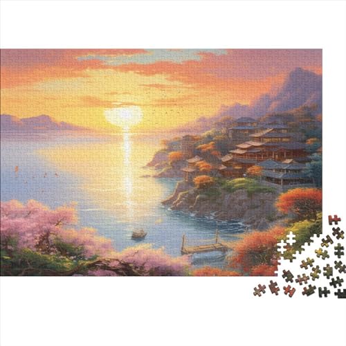 Hölzern Puzzle 2023, Adventskalender Puzzle 500 Hölzern Teile Weihnachtskalender 2023 Männer Frauen Geschenke Jigsaw Puzzle Adventskalender Geschenke - Sonnenuntergang über dem Hafen (7) von LOUSON