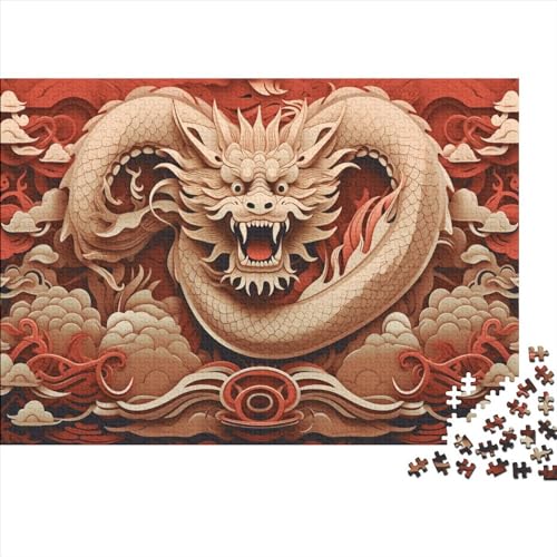 Hölzern Puzzle 500 Teile Red Dragon - Farbenfrohes Puzzle Für Erwachsene in Bewährter Qualität (New Year) 500pcs (52x38cm) von LOUSON