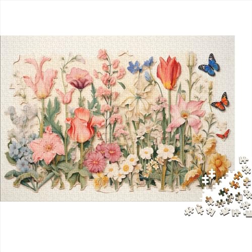 Hölzern Puzzle - Blumen - 1000 Teile Puzzle Für Erwachsene, Holzpuzzle Mit Schmetterling 1000pcs (75x50cm) von LOUSON