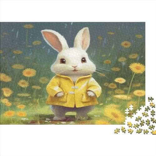 Hölzern Puzzle Bunny Wearing A Raincoat 1000 Piece Puzzle for Adults and Children Aged 14 and Over, Puzzle with 1000pcs (75x50cm) von LOUSON