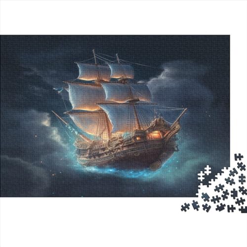 Psychedelische Landschaft, 1000-teiliges Puzzle für Erwachsene, Piratenschiff, 1000 Teile (75 x 50 cm), Holz von LOUSON