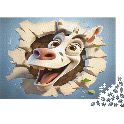 Puzzle mit 3D-Effekt, lustige Giraffe, 1000-teiliges Puzzle für Erwachsene, Tiere, 1000 Teile (75 x 50 cm) von LOUSON