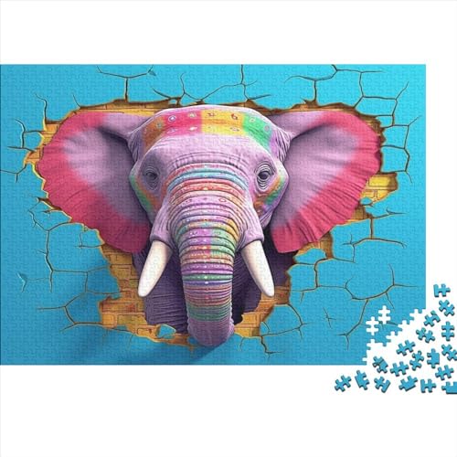 Puzzle mit bunten Elefanten, 500 Teile, für Erwachsene, 3D-Effekt, 500 Teile (52 x 38 cm), Holz von LOUSON