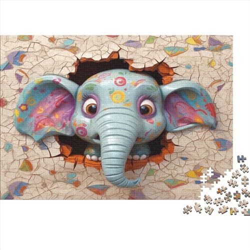 Puzzle mit bunten Elefanten, 500 Teile, für Erwachsene, 3D-Effekt, 500 Teile (52 x 38 cm), Holz von LOUSON