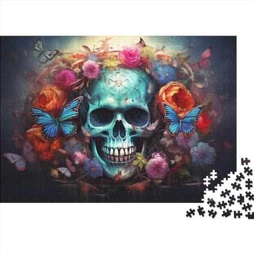 Totenkopf mit Blumen, 1000-teiliges Puzzle für Erwachsene, 1000 Teile (75 x 50 cm) von LOUSON