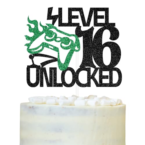 Tortenaufsatz Level 16, freigeschaltet, Videospiel-Thema, Happy 16th Birthday, Kuchendekoration, für Jungen und Mädchen, lustige Party-Dekoration von LOVELY BITON