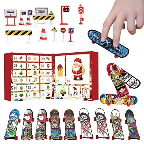 LOVEMETOO Finger Skateboard Weihnachts Adventskalender | Skateboards Adventskalender | Adventskalender Finger Skateboard Mit Griffbrett Und Straßensperre, Fingerspitzen Bewegungs Skate von LOVEMETOO