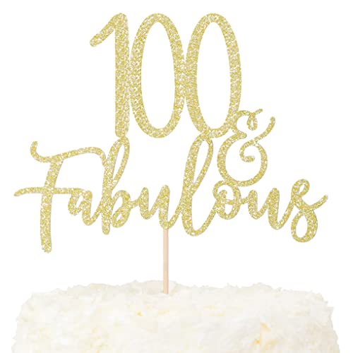 LOVENJOY 100 und Fabulous Geburtstag Tortendeko Gold Glitter 100. Kuchen Topper für 100th Birthday Party Cake Dekoration Glittery von LOVENJOY
