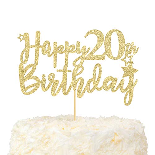 LOVENJOY 20 Geburtstag Mädchen und Junge Tortendeko Sweet 20 Gold Glitzer Happy 20th Birthday Cake Topper für Party Dekoration von LOVENJOY