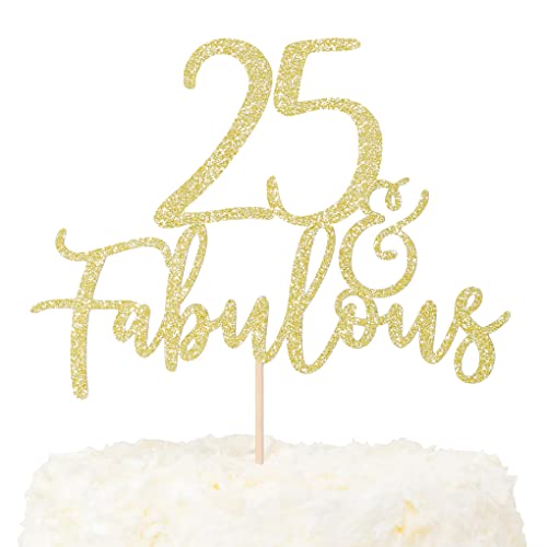 LOVENJOY 25 und Fabulous Geburtstag Tortendeko Gold Glitter 25. Kuchen Topper für 25th Birthday Party Cake Dekoration Glittery von LOVENJOY