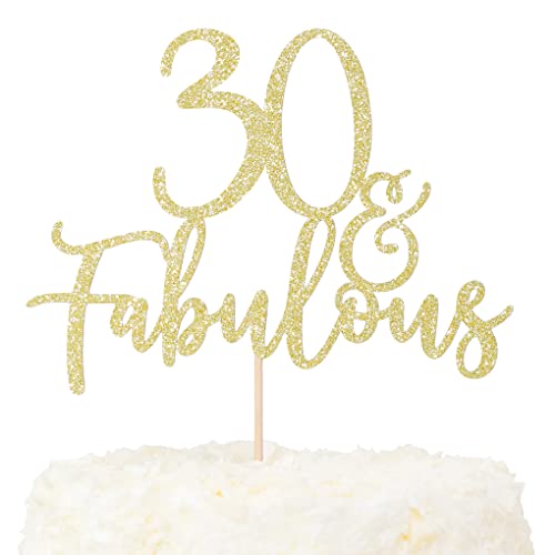 LOVENJOY 30 und Fabulous Geburtstag Tortendeko Gold Glitter Kuchen Topper für 30th Birthday Party Cake Dekoration Glittery von LOVENJOY