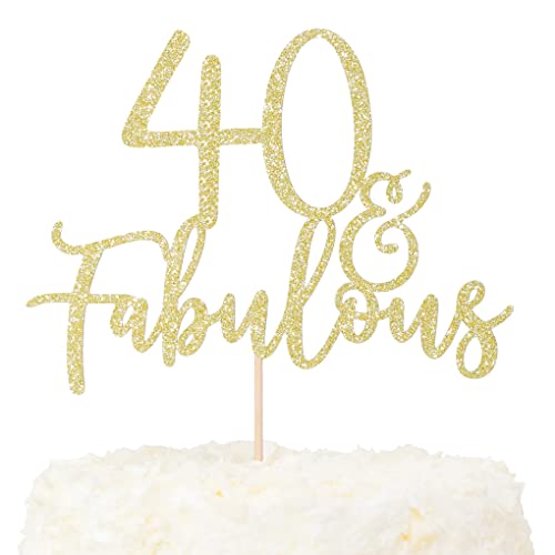 LOVENJOY 40 und Fabulous Geburtstag Tortendeko Gold Glitter Kuchen Topper für 40th Birthday Party Cake Dekoration Glittery von LOVENJOY