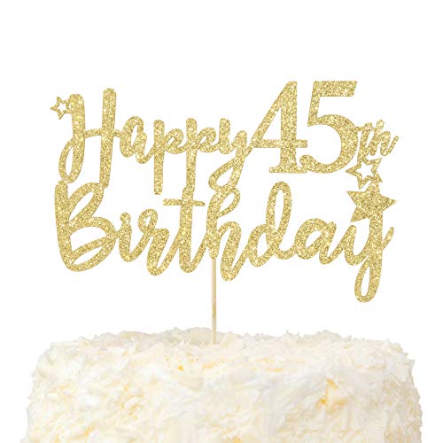 LOVENJOY 45 Geburtstag Mann und Frau Tortendeko Hallo 45 Gold Glitzer Happy 45th Birthday Cake Topper für Party Dekoration von LOVENJOY