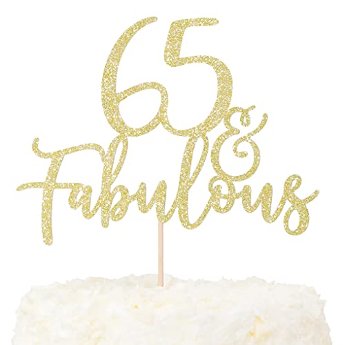 LOVENJOY Cake Topper 65 und Fabulous Geburtstag Tortendeko Gold Glitter 65. Kuchen Topper für 65th Birthday Party Kuchen Dekoration von LOVENJOY