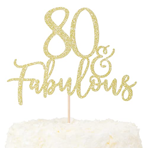 LOVENJOY 80 und Fabulous Kuchen Topper Geburtstag Tortendeko Gold Glitter für Happy 80th Birthday Party Dekoration von LOVENJOY