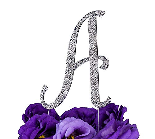 LOVENJOY Cake Topper Hochzeit Personalisierter Buchstabe Letter A Tortendeko Silber Kristall Strass Initiale Hochzeit Verlobung Geburtstag Brautdusche Metall Tortendekoration, Geschenkbox-Packung von LOVENJOY