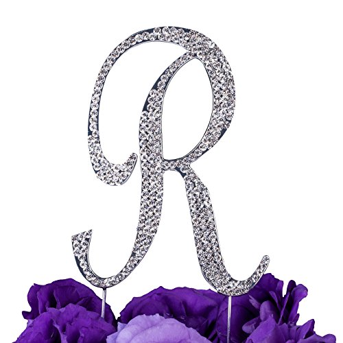 LOVENJOY Cake Topper Hochzeit Personalisierter Buchstabe Letter R Tortendeko Silber Kristall Strass Initiale Hochzeit Verlobung Geburtstag Brautdusche Metall Tortendekoration, Geschenkbox-Packung von LOVENJOY