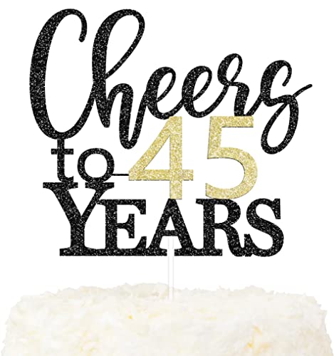 LOVENJOY Cheers to 45 Years Cake Topper Hallo 45. Geburtstag Tortendeko für Happy 45th Birthday Hochzeitstag Party Kuchen Dekoration, Zweiseitiger Glitzer Schwarz und Gold LOVENJOY Cheers to 45 Years Cake Topper Hallo 45. Geburtstag Tortendeko für Happy 45th Birthday Hochzeitstag Party Kuchen Dekoration, Zweiseitiger Glitzer Schwarz und Gold von LOVENJOY