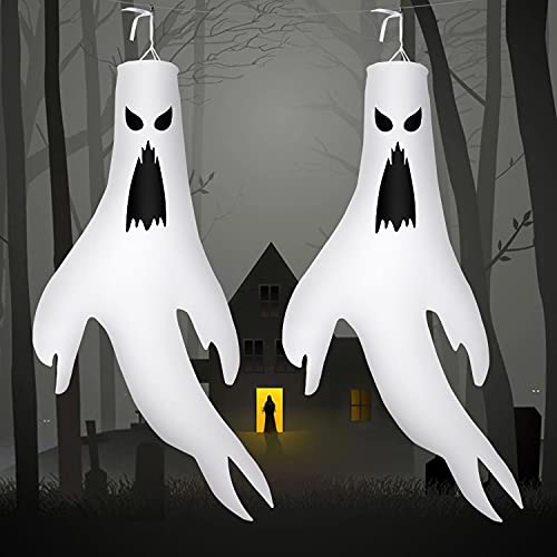 Halloween Geist Flagge, 2pcs Halloween Ghost Windsäcke, Halloween Deko Horror, Ghost Windsack Flagge Halloween Hängende Dekoration, Halloween Hängender Geist Deko Für Halloween Party Dekor von LOVEXIU