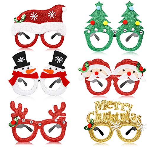 Weihnachten Brillen 6 StüCke ,Weihnachten Partybrille Lustige Brillen Glitter Brillen Weihnachten Brillenrahmen für Erwachsene und Kinder Fotorequisiten Cosplay KostüM Dekoration Weihnachten Party von LOVEXIU