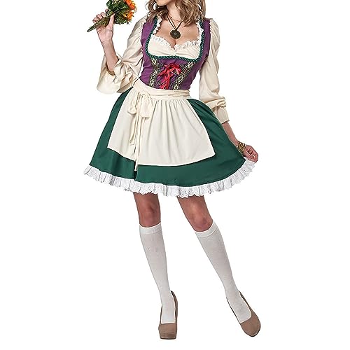 LOVHOT Oktoberfest-Kostüm für Damen, traditionelles bayerisches Bier, Karneval, Halloween, Cosplay, Biermädchenkleid mit Schürze (mehrfarbig, XL) von LOVHOT