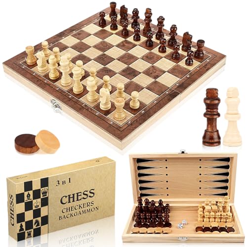 Schachspiel Holz Hochwertig, 3 in 1 Schach, Tragbares und Faltbares Chess Board Set,Reiseschach Figuren Schach Backgammon Holz Schachfiguren Chess Set Schachspiel Holz Hochwertig, 3 in 1 Schach, Tragbares und Faltbares Chess Board Set,Reiseschach Figuren Schach Backgammon Holz Schachfiguren Chess Set von LOVICVKEM