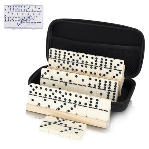 LOVITERRA Doppeltes Domino-Set für Erwachsene, langlebige Dominosteine mit 28 Spielsteinen, mit 4 Holzregalen und Tragetasche, klassische Brettspiele, tragbares Reisespiel LOVITERRA Doppeltes Domino-Set für Erwachsene, langlebige Dominosteine mit 28 Spielsteinen, mit 4 Holzregalen und Tragetasche, klassische Brettspiele, tragbares Reisespiel von LOVITERRA