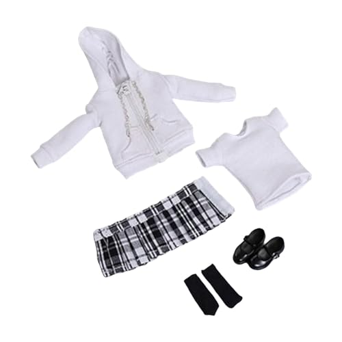 LOVIVER 1/12 Skala Figur Kleidung Set Puppe Uniform Kits Miniatur Charakter Kleidung Reißverschluss Hoodie für Geschenke Haushalt, Weißer Mantel von LOVIVER