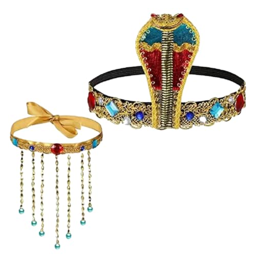 LOVIVER 2-teiliges ägyptisches Kostümzubehör für Damen, Kopfbedeckung in Schlangenform, Halskette mit Perlenquaste, Schmuck, Foto-Requisiten von LOVIVER