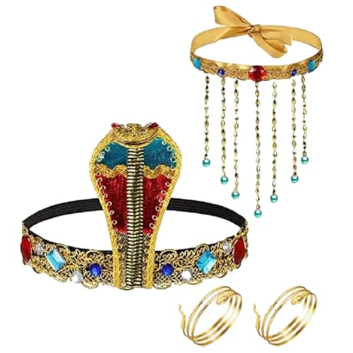 LOVIVER 4-teiliges ägyptisches Kostümzubehör für Damen, Halskette und Armband mit Schlangenperlen, Kopfbedeckung als Partygeschenk, Halloween von LOVIVER
