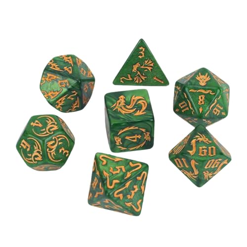 LOVIVER 7-teiliges Würfelset, Spielwürfelset, Partyzubehör, D20, D12, D10, D8, D6, D4, mehrseitige Spielwürfel für Brettspiele, Tischspiele, Grün von LOVIVER