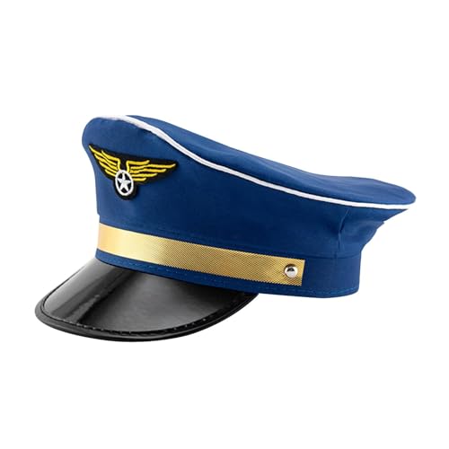 LOVIVER Airline Big Cornice Hat Airline Cap Cosplay für Männer Frauen Kostümzubehör Leistung verstellbar Karneval Flugzeug Hut, Blau von LOVIVER