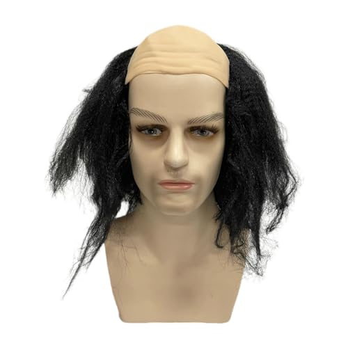 LOVIVER Bald Cap Perücken Kostümzubehör mit Haaren an den Seiten langes Synthetik einfach zu Sorgen für Themenparty Comic Con Cosplay Masquerade, Schwarz von LOVIVER