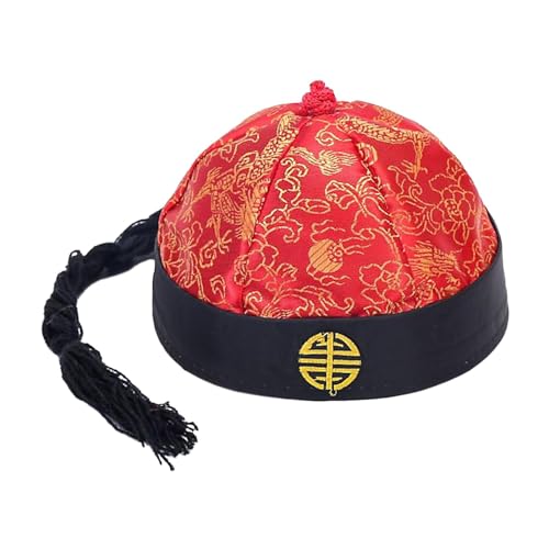 LOVIVER Chinesischer orientalischer Hut, Bühnen-Requisiten, Qing-Kaiser-Hut, Party-Kostüm, Kappe für Theater, Karneval, Mottoparty, Kostüm, rot und Schwarz von LOVIVER