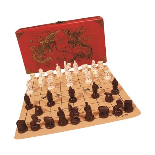 LOVIVER Chinesisches Retro-Kriegerschach, 3D-Schachfiguren aus Kunstharz, intellektuell anregend, mit Aufbewahrungsbox aus Holz von LOVIVER