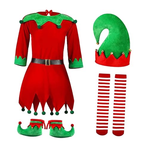 LOVIVER Elf Weihnachtskostüm Kleidung Schuhüberzüge Erwachsene Frauen Outfit Cosplay für Halloween Urlaub Bühnenauftritt Weihnachten Karneval, für 160cm bis 170cm von LOVIVER