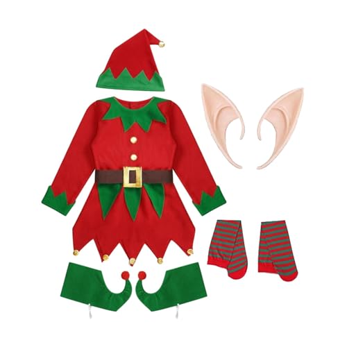LOVIVER Elfen-Weihnachtskostüm-Outfit, Elfenohren, Kleidungsset, Cosplay für Party, Weihnachten, Bühnenauftritt, Karneval, Maskerade, L für 130 bis 140 cm von LOVIVER