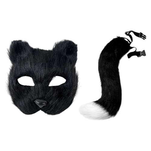 LOVIVER Faux Cat Tail Requisiten Set Tier Cosplay Kostüme Requisiten für Mädchen Frauen, Schwarz von LOVIVER