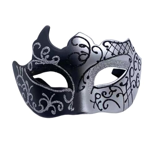 LOVIVER Halbe Gesichtsmaske, Maskerade-Maske, Cosplay, Neuheit, bequem, dekorative Requisiten, Karneval-Maske für Nachtclub, Urlaub, Karneval, Schwarzes Silber von LOVIVER